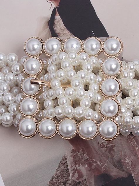 Elegant Braided Imitation Pearl Wide Belt Dress Decorative Waist Belt | stylewe Belt For Dress, Elegant Themes, Belt Dress, Metal Belt, Elegant Party, Wide Belt, Dress Silhouette, Metal Style, Wedding Decoration