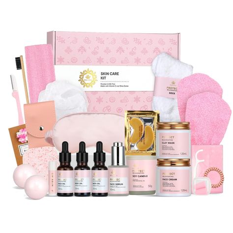 PRICES MAY VARY. 【Comprehensive Skincare Experience】 This gift set includes facial essentials like serum, cream, clay mask, and lipstick, as well as body care products like body oil and shower accessories, providing a one-stop solution for all your skincare needs. 【Natural & Gentle Ingredients】 Made with all-natural ingredients, it's gentle and suitable for all skin types. With different contains, you could find a perfect skincare routine in this gift set. 【Suitable for Multiple Age Groups】 Idea Skincare Kit Gift, Skin Care Sets & Kits, Facial Essentials, Skin Care Basket, Best Birthday Gifts For Women, Donut Names, Christmas Presents For Teens, Body Care Essentials, Spa Day Gift