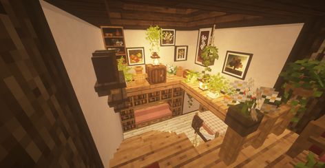 *minecraft bee sounds* — cozy minecraft hobbit house 🍄🌿 inspired by... Minecraft Interior Design Kitchen, Minecraft Interior Design Living Rooms, Houses Cottagecore, Bee Minecraft, Minecraft House Interior Ideas, Cozy Minecraft, Interior Design Minecraft, Minecraft House Interior, Minecraft Bee