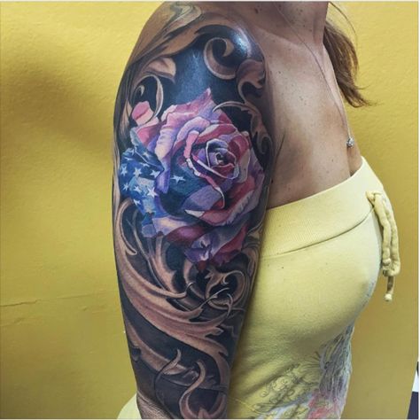 A rose by any other color Jamie Tattoo, Mujeres Tattoo, Meaning Tattoos, Patriotic Tattoos, Army Tattoos, Military Tattoos, Tattooed Women, Flag Tattoo, Tattoo Cover Up