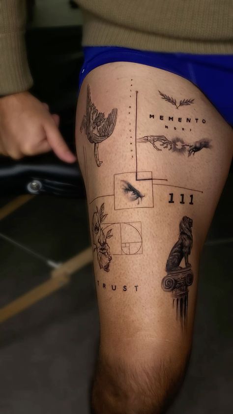 Concept Leg Tattoo, Leg Line Tattoo Men, Men Micro Tattoo, Micro Tattoo Sleeve, Legs Tats, Micro Realism Tattoo Design, Concept Tattoo Design, Full Leg Tattoo Female, Chest Tattoo Birds