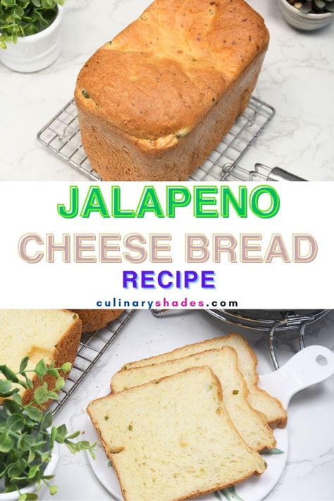 Bread Machine Jalapeno Cheese Bread - Culinary Shades Jalapeno Bread Machine Recipes, Jalapeño Cheese Bread Machine, Jalapeno Bread Recipes Bread Machine, Jalapeno Cheese Bread In Bread Machine, Bread Machine Jalapeno Cheese Bread, Sourdough Jalapeno Cheese Bread, Cheese Bread Loaf, Sourdough Jalapeno Cheddar Bread, Bread In Bread Machine