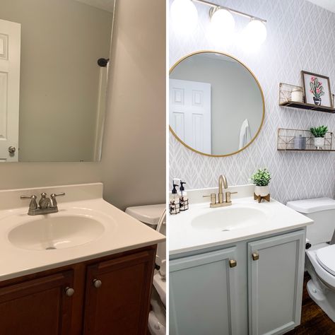 Before and after bathroom transformation Bathroom Makeover On A Budget Before And After, Before After Bathroom Remodel, Renovated Bathrooms Before After, Redo Old Bathroom, Redo 70s Bathroom, Bathroom Diy Before And After, Sit Bathroom Makeover, Bathroom Vanity Redo Before And After, Before After Bathroom Renovation