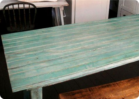 How to white wash wood in color Massive Wood Table, Whitewashing Furniture, Whitewash Table, How To Whitewash Wood, Color Washed Wood, How To Whitewash, Turquoise Furniture, White Washed Furniture, Turquoise Table