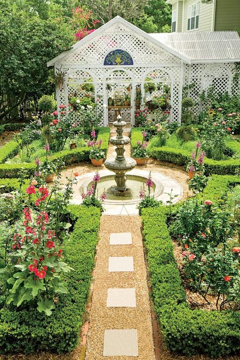 Parterre Garden, Courtyard Gardens Design, Formal Garden, Formal Gardens, Garden Fountains, Courtyard Garden, Garden Cottage, English Garden, Front Garden