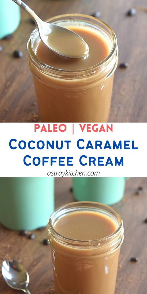 This DELICIOUS Coconut Caramel Coffee Creamer (say that 10 times fast) is dairy free, gluten free, paleo friendly, and vegan! Easy to make, and you won't feel guilty going for that second cup. Such an easy paleo recipe you'll make all the time! Coconut Milk Creamer Recipe, Coconut Cream Coffee, Paleo Coffee Creamer, Caramel Coffee Creamer, Caramel Creamer, Coconut Milk Creamer, Vegan Coffee Creamer, Homemade Coffee Creamer Recipe, Healthy Coffee Creamer