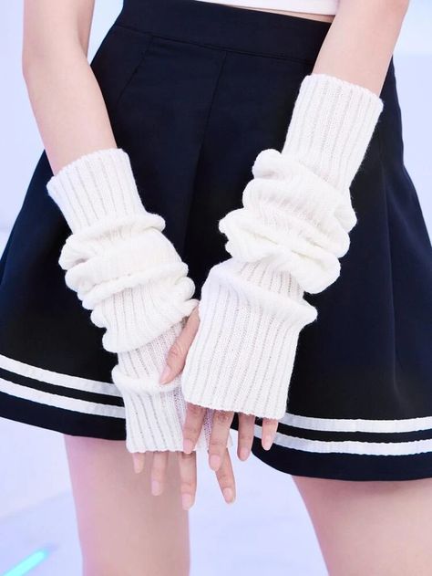 Is That The New Anime Solid Fingerless Gloves ??| ROMWE USA White Gloves Outfit, Fingerless Gloves Aesthetic, Fingerless Gloves Outfit, Aesthetic Gloves, Gloves Aesthetic, Crochet Arm Warmers, Gloves Outfit, Fashion Gloves, New Anime