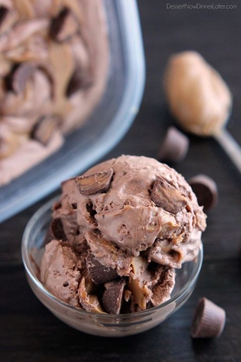 NO CHURN Chocolate Peanut Butter Cup Ice Cream from DessertNowDinnerLater.com Reeses Ice Cream, Peanut Butter Ice Cream Recipe, Peanut Butter Cup Ice Cream, Fancy Ice Cream, Cup Ice Cream, Butter Ice Cream, Peanut Butter Ice Cream, Easy Ice Cream, Homemade Ice Cream Recipes