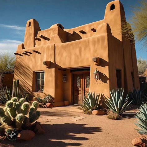 Adobe house in the desert #adobehouse #desert #inteligenciaartificial #WhatsApp #freepik #jetro003p Adobe House Design, Adobe Exterior, Adobe House Exterior, Desert Home Exterior, House In The Desert, Modern Adobe, Adobe Houses, Adobe Homes, Oasis Springs