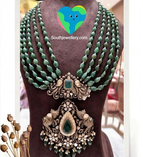 Layered emerald beads necklace with Victorian polki pendant Victorian Design Jewellery, Victorian Style Jewelry Necklaces Indian, Victorian Jewelry Indian Pendant, Gold Victorian Necklace, Victorian Beads Jewelry, Victorian Diamond Jewellery, Victorian Necklace Indian, Victorian Polki Jewellery, Victorian Jewellery Designs