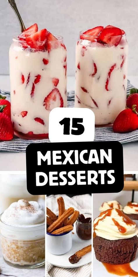 15 Mexican desserts and photos of four mexican desserts Mexican Dessert Table, Crema Recipe, Mexican Desert, Desert Party, Best Treats, Mexican Treats, Treat Table, Mexican Dessert Recipes, Mexican Theme