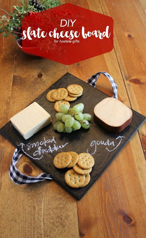 Slate Crafts Diy Ideas, Slate Cheese Board Diy, Slate Crafts, Deans List, Cheese Board Ideas, Cheese Board Diy, Diy Hostess Gifts, Diy Chalkboard Paint, Cheese Design