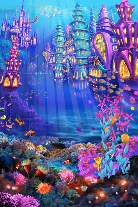 Under the Sea Kingdom by Greg Winters Under The Ocean Aesthetic, Castle Under The Sea, Mermaid City, Underwater Village Art, Under The Sea Concept Art, Undersea City Fantasy Art, Under Water World, Underwater Kingdom Art, Sea Kingdom