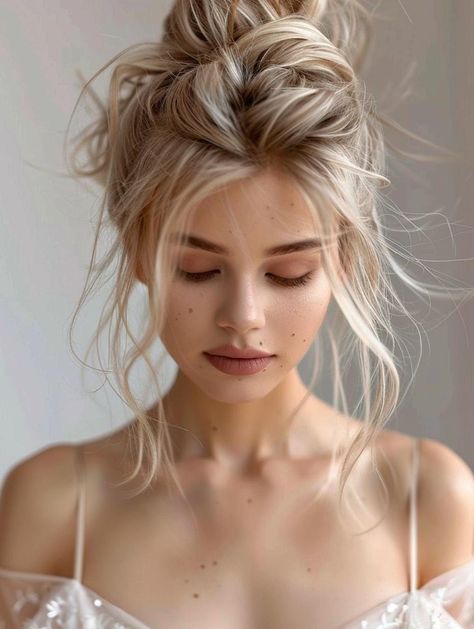 Effortless and Versatile Messy Buns for Long Hair Messy Bun Front View, Messy Bun Wedding Hairstyles, Classy Messy Bun, 60s Ponytail, Messy Hairstyles For Long Hair, Messy Bun Wedding, Messy Wedding Hair, Embrace Messy Hair, Chic Headband