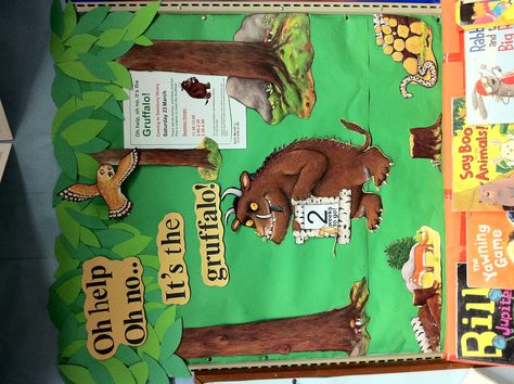 Gruffalo Gruffalo Bulletin Board, Gruffalo Reading Corner, The Gruffalo Activities Year 1, Gruffalo Forest School Ideas, Gruffalo Display Boards, Book Corner Classroom, Gruffalo Display, The Gruffalo Story Sack, The Gruffalo Book