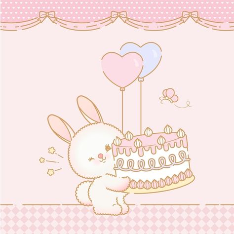 Kawaii Birthday Wallpaper, Cute Birthday Cake Drawing, Rabbit Cartoon Drawing, Bunny Birthday Card, Birthday Kawaii, Birthday Rabbit, Cake And Balloons, Happy Birthday Animals, Happy Birthday Drawings