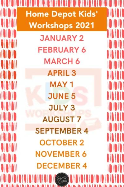 Home Depot Free Kids Workshop 2021 Schedule | Kids Freebies Home Depot Kids Workshop, 2023 Schedule, Kids Workshop, Family Projects, Family Project, Diy Wood Projects Furniture, Next Home, On October 3rd, Working With Children