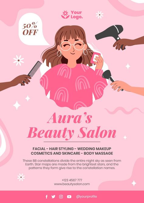 Salon Poster Ideas, Saloon Poster Design, Hair Salon Poster Design, Hair Salon Poster, Salon Advertising Ideas, Y2k Designs, Drawn Hair, Beauty Salon Posters, Job Poster