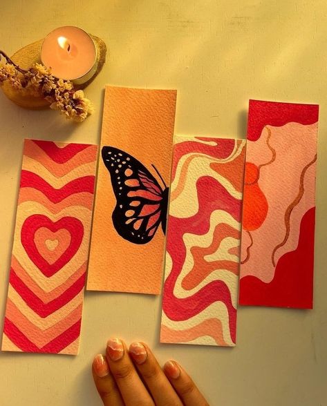 Red vibes aesthetic bookmark inspo Cute And Aesthetic Drawings, Idea For Bookmark, Index For Project Aesthetic, Book Mark Aesthetic Ideas, Beautiful Bookmarks Ideas, Project Aesthetic Ideas, Diy Book Mark Aesthetic, Painting Ideas Bookmark, Easy Book Mark Ideas Aesthetic