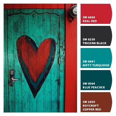 Bright Turquoise Bedroom, Turquoise Office Decor Ideas, Turquoise Red Color Palette, Nifty Turquoise Sherwin Williams, Red Turquoise Color Palette, Turqiouse Color Palette, Red And Turquoise Living Room, Turquoise Color Palette, Turquoise Kitchen