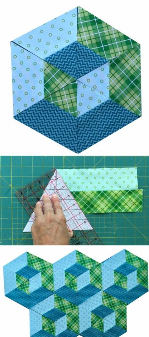 Photos above © Sewn UpThis quilting pattern / tutorial is available for free...  Full post: 3D Hexagon Block Hollow Cube Quilt Block Pattern, 3d Hexagon Pattern, Hexagon Patchwork Pattern, Octagon Quilt Pattern, 3d Quilts Optical Illusions Free Pattern, Quilt As You Go Hexagons, Hexagon Quilt Ideas, Large Quilt Blocks, Octagon Quilt