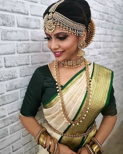 South Indian Makeup Look, Indian Makeup Look, Airbrush Bridal Makeup, South Indian Makeup, Exclusive Saree Blouse Designs, South Indian Wedding Saree, South Indian Bride Saree, South Indian Blouse Designs, South Indian Bridal Jewellery