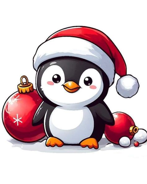 Christmas Animals Cartoon, 2024 Drawing Ideas, Cute Christmas Animals Drawings, Christmas Penguin Drawing, Crismas Drawings Ideas, Penguin Drawing, Christmas Cutouts, Idee Cricut, Christmas Rock