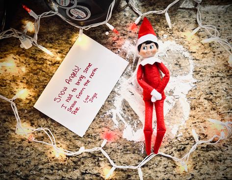 Elf On The Shelf Snow Ideas, Elf Lost His Magic Shelf Ideas, Elf On The Shelf Snow Angel, Elf For Misbehaving Kids, Elf Snow Angel, Elf On The Shelf Arrival Ideas 2022, Elf On Shelf Flour Angel, Elf Ideas Easy, Awesome Elf On The Shelf Ideas