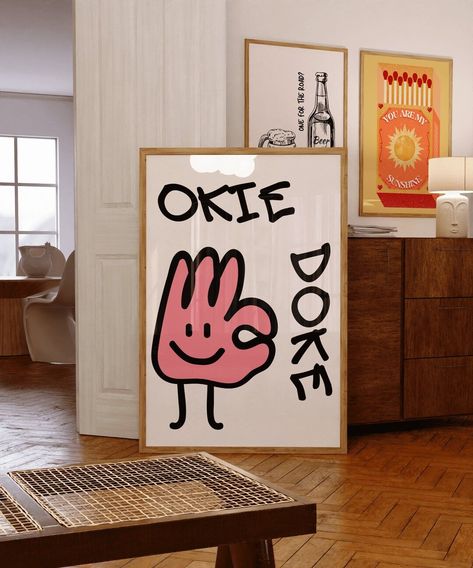 Okie Doke Print Mid Century Print Aesthetic Wall Art Trendy Pink Print Typography Print Hand Drawn Sketch Print Trendy Print - Etsy Trendy Wall Prints, Dorm Art, Print Aesthetic, Apartment Art, Wall Art Trendy, Aesthetic Wall Art, Print Typography, Apartment Decor Inspiration, Aesthetic Wall