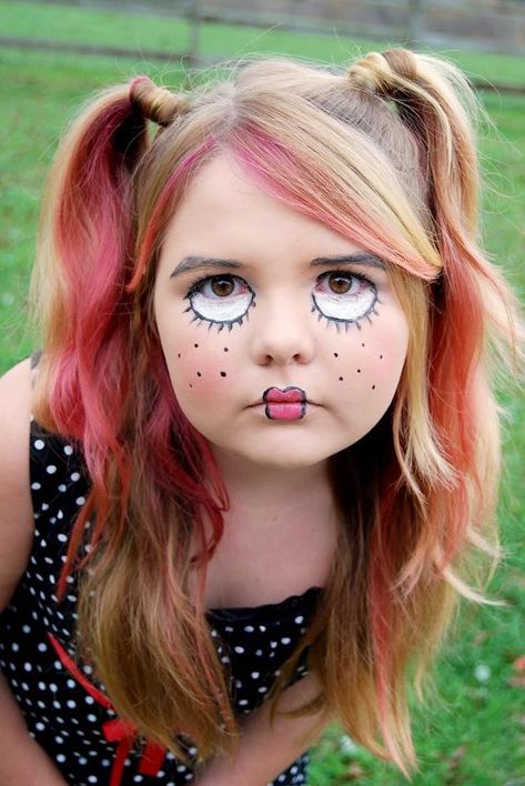 Creepy Doll Makeup, Doll Makeup Halloween, Halloween Makeup For Kids, Creepy Doll Halloween, Obličejové Masky, Halloweenský Makeup, Doll Face Paint, Cool Halloween Makeup, Kids Face Paint