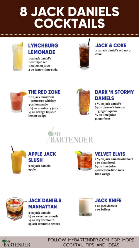 Jack Daniels Cocktails Mixed Drinks With Jack Daniels, Frozen Alcoholic Drinks Recipes, Mixed Drinks Alcohol Recipes, Jack Daniels Cocktails, Bartender Recipes, Fruity Alcohol Drinks, Bartender Drinks Recipes, Cocktail Recipes Whiskey, Jack And Coke