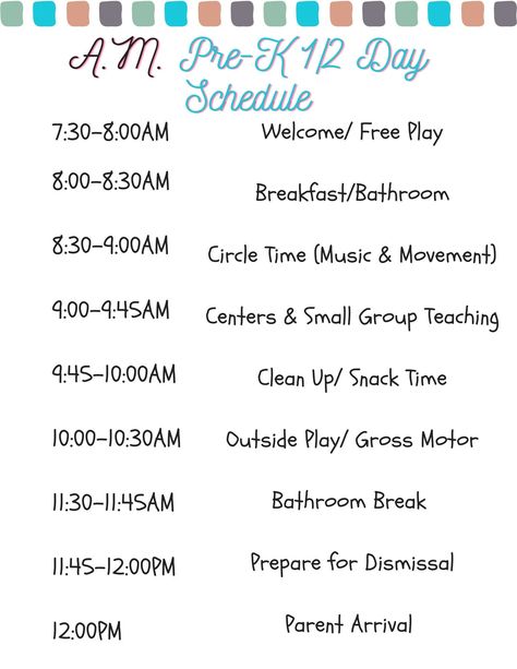 A.M. Pre-K Full Day Schedule, Preschool Schedule, Schedule, School Schedule, Kindergarten Schedule, Daycare, School Schedule, Editable -this is an editable document -pre k schedule can be used for full day program for school, homeschool or daycare Prek Schedule Full Day, Half Day Preschool Schedule, Pre K Schedule Daily Routines, Pre K Schedule, Diy Curriculum, Full Day Schedule, Prek Schedule, Tk Centers, Pre K Homeschool Curriculum