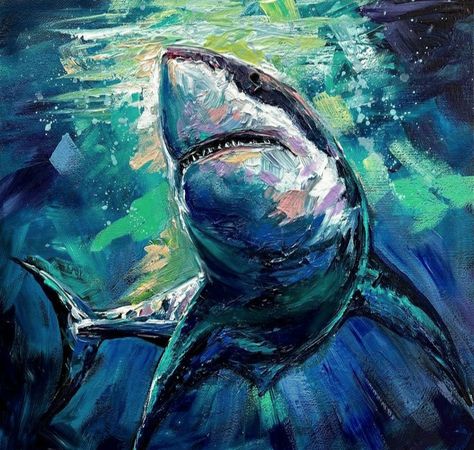 Shark Study, Surreal Art Painting, Shark Painting, Animal Paintings Acrylic, Underwater Painting, A Level Art Sketchbook, Oil Painting Nature, Shark Art, Art Embroidery