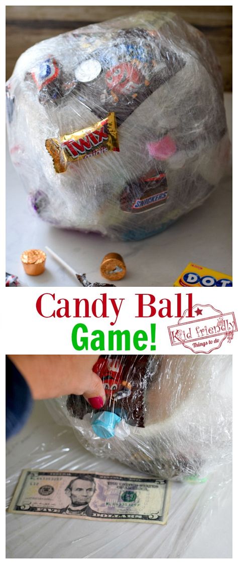 Candy Ball Game, Fun Christmas Party Games, Birthday Party Games For Kids, Candy Balls, Candy Halloween, Halloween Games For Kids, Kids Christmas Party, Saran Wrap, Adult Halloween Party