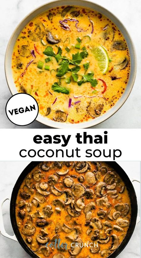 This Easy Thai Coconut Soup Recipe, also known as Tom Kha Gai, is sweet, savory, and filling! Made with a creamy coconut milk broth, fresh veggies, and warm seasonings, it’s a light, nutritious soup full of flavor. Give this recipe a try for yourself! Coconut Soup Vegan, Coconut Curry Soup Vegan, Coconut Based Soup, Creamy Coconut Soup, Thai Potsticker Soup, Indian Coconut Soup, Easy Coconut Soup, Vegan Coconut Soup, Coconut Curry Soup Vegetarian