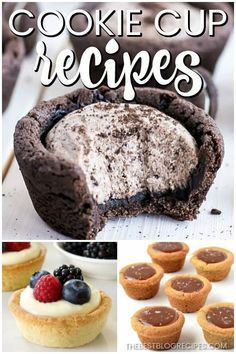 Cookie Cup Recipes, Cup Recipes, Cookie Cups Recipe, Mini Dessert Recipes, Brownie Cups, Holiday Baking Recipes, Lost 100 Pounds, Bite Size Desserts, Cookie Cups