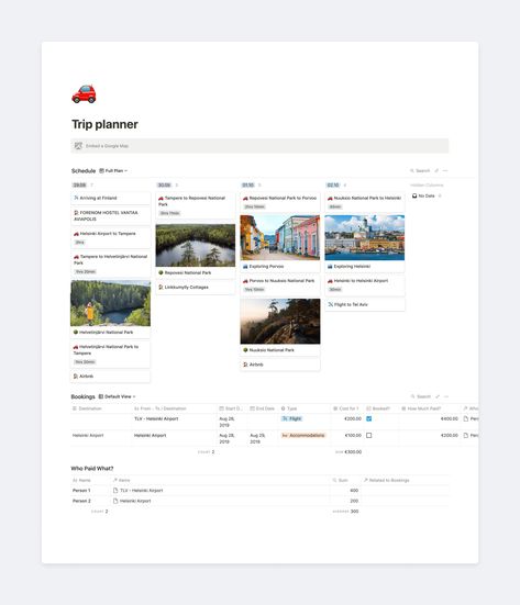 This template is really useful and fun for planning any trip. You can drop all the info you need for the trip in one location, and the board view makes it really easy to plan every day separately. Trip Schedule Design, Notion Travel Template, Notion Examples, Notion Organization, Trip Planning Template, Free Notion Templates, Notion Inspiration, Notion Board, Notion Inspo