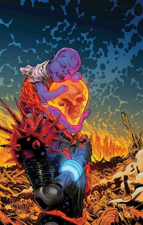 Cosmic Ghost Rider and baby Thanos Ghost Rider Art, Cosmic Ghost Rider, Ghost Rider Wallpaper, Rider Art, Marvel Artwork, Comic Pictures, Marvel Comics Art, Comic Panels, Ghost Rider