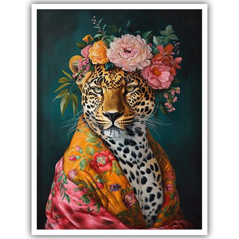 PRICES MAY VARY. 2000s Room Decor Artwork: In this imaginative and creative artwork, the leopard is the protagonist, wearing a flower crown on its head and various floral patterns on its body. The expression and posture of a leopard convey its wildness, strength, and freedom. Fashionista leopard print art posters can adapt to various decorative styles and environments. It can be a retro, minimalist, modern, or romantic wall art home decor. 16x24inch Unframed: The vintage flower art prints canvas Leopard Art Print, Leopard Wall Art, Leopard Art, Poster Retro, Colorful Wall Art, Floral Wall Art, Animal Wall Art, Wall Artwork, Portrait Painting