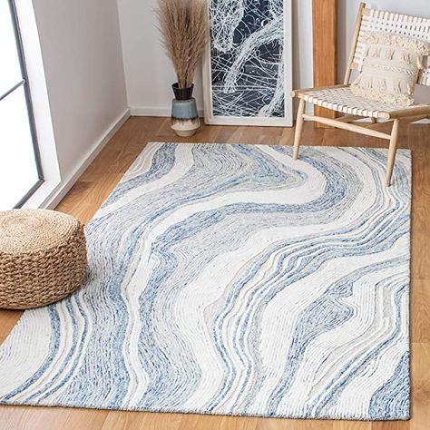 Amazon.com: SAFAVIEH Fifth Avenue Collection 8' x 10' Grey/Ivory FTV121F Handmade Modern Abstract Wool Area Rug : Everything Else Blue White Area Rug, Water Rug, White And Blue Rug, Aqua Room, Ocean Rug, Hawaii House, Eclectic Area Rug, Beach Place, Lake Decor