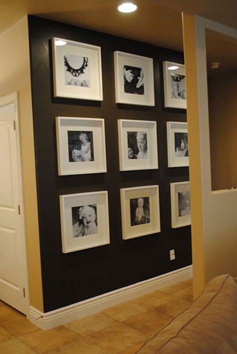 Creative Frame Decoration Ideas For Your House (46) Black And White Hallway, Perete Accent, Black Accent Wall, White Hallway, Interior Paint Colors Schemes, Personal Pictures, Accent Walls In Living Room, Dark Wall, Interior Paint Colors