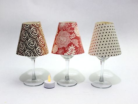 DIY wineglass miniature lampshades. Mini Lamp Shades, Lamp Shades Diy, Lamp Shade Crafts, Lampshade Diy, Miniature Lamp, Mini Lamp, Small Lamp, Diy Lamp Shade, Romantic Lighting