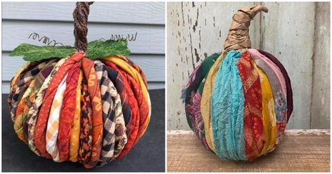 How To Make Rag Strip Pumpkin (5 Easy Steps) Scrap Fabric Pumpkins, Twisted Fabric Pumpkin Diy, Squash Decorating Ideas, Rag Strip Pumpkin Diy, Twisted Fabric Pumpkin, Fabric Covered Pumpkins, Rag Pumpkin Diy, Rag Strip Pumpkin, Twisted Fabric Pumpkins