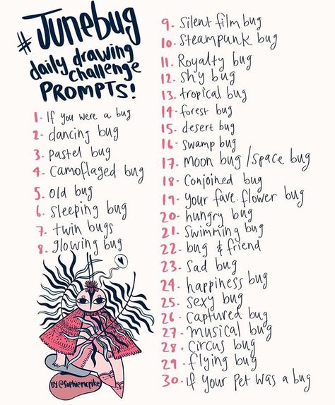 Daily Drawing Challenge, Sketchbook Prompts, Lightning Art, Art Journal Challenge, Arts Month, Word Challenge, Art Journal Prompts, Drawing Ideas List, Month Of June