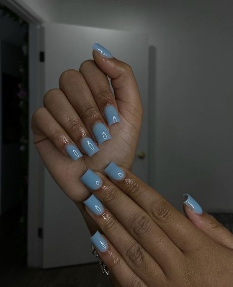 Blue Overlay Nails, Blue Short Acrylics, Plain Acrylic Nails, Baby Blue Acrylic Nails, Short Coffin Nails Designs, Nail Aesthetic, Blue Gel Nails, Short Acrylics, Acrylic Toe Nails