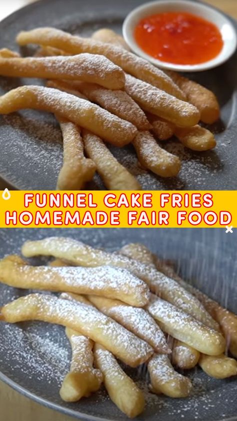 Funnel Cake Sticks Recipe, County Fair Funnel Cake Recipe, Funnel Cake Fries Recipe, Emmymade Recipes, Carnival Eats Recipes, Fair Funnel Cake Recipe, Carnival Eats, Easy Pancake Mix, Funnel Cake Recipe Easy