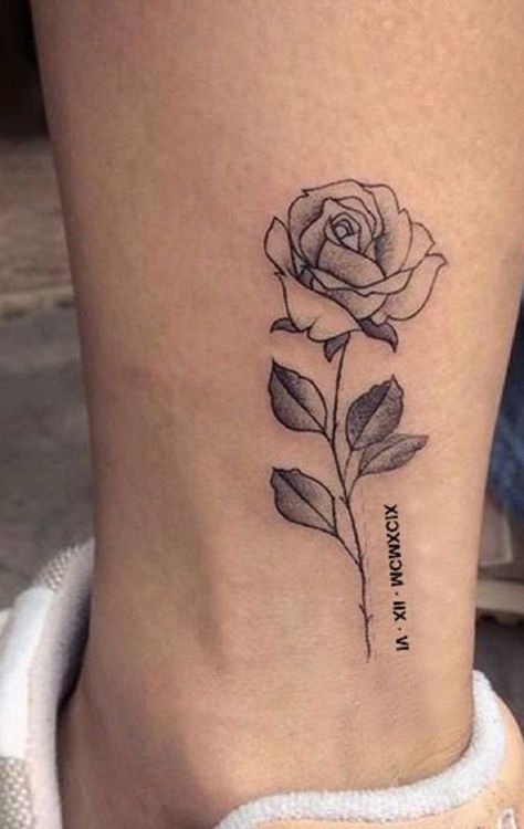 Delicate Small Rose Tattoo Ideas for Ankle - Vintage Realistic Leg Tat - www.MyBodiArt.com #tattoos #boulderinn Font Tato, Little Rose Tattoos, Rose Tattoo Ideas, Rose Tattoos For Women, Small Rose Tattoo, Female Tattoos, Men Tattoos, Tattoos For Women Half Sleeve, Cat Tattoos