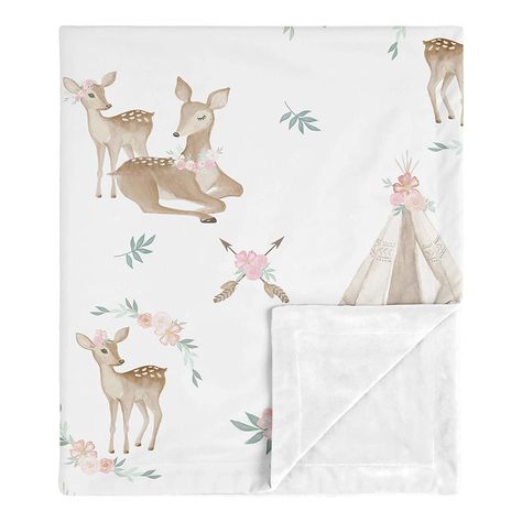 Deer Blanket, Watercolor Woodland, Boho Watercolor, Woodland Deer, Sweet Jojo Designs, Jojo Designs, Comfort Blanket, Lightweight Blanket, Deer Print