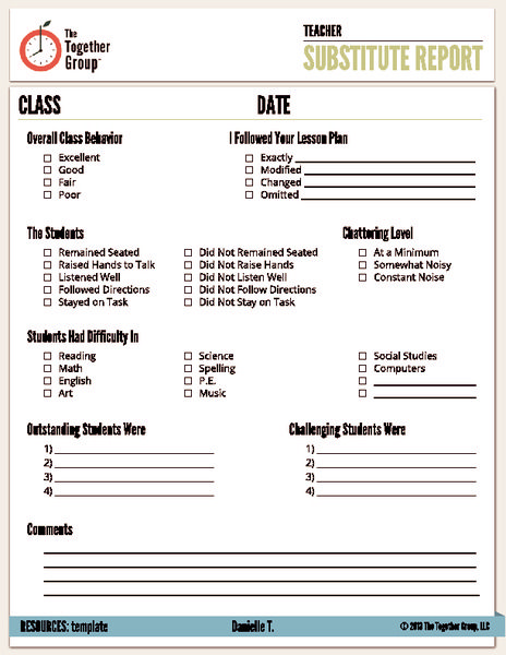 Substitute Report Pre-K - 6th Grade Printables & Template | Lesson ... Notes From Substitute Teacher, Substitute Teacher End Of Day Report, Job Preparation Activities, Substitute Teacher Report Form Free, Sub Notes To Teacher, Substitute Notes To Teacher, Substitute Teacher Ideas Highschool, Teacher Binder Ideas, Subbing Tips