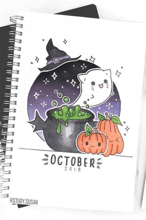 Monthly Cover Ideas, Bullet Journal Halloween, Journal Monthly Cover, Bullet Journal October, Bullet Journal Monthly, Bullet Journal Cover Ideas, Bullet Journal Mood, Bullet Journal Aesthetic, Bullet Journal Diy